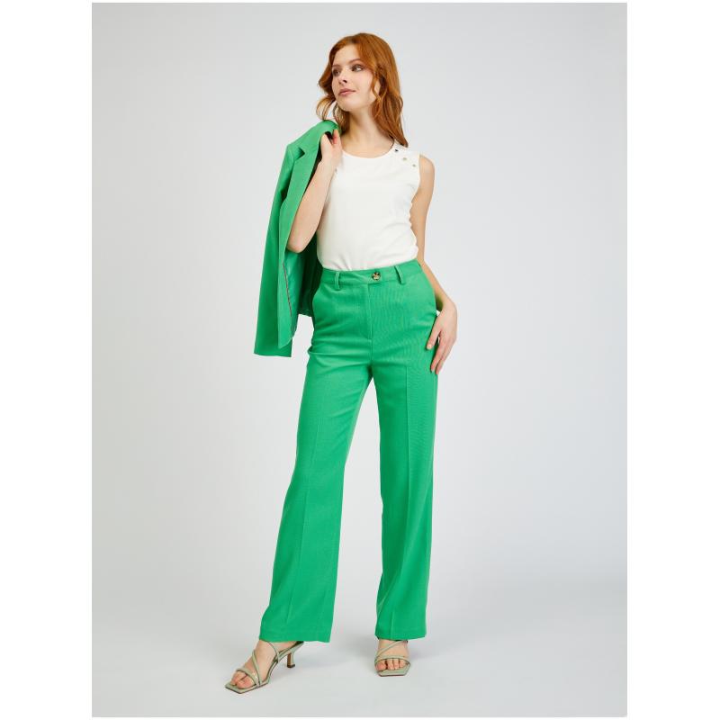 Zelené dámske nohavice splývavého strihu