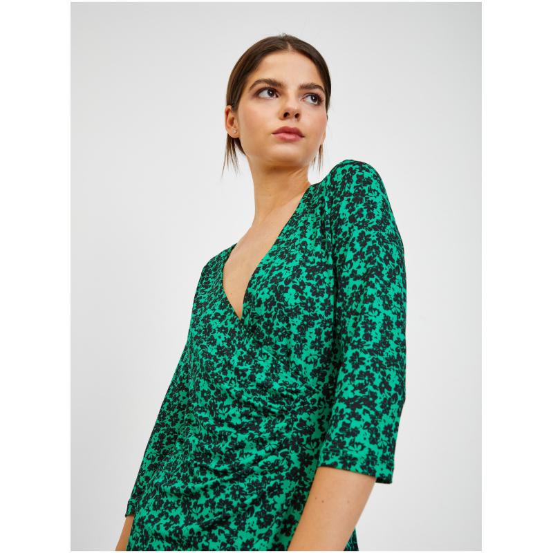 Čierno-zelené dámske kvetované šaty