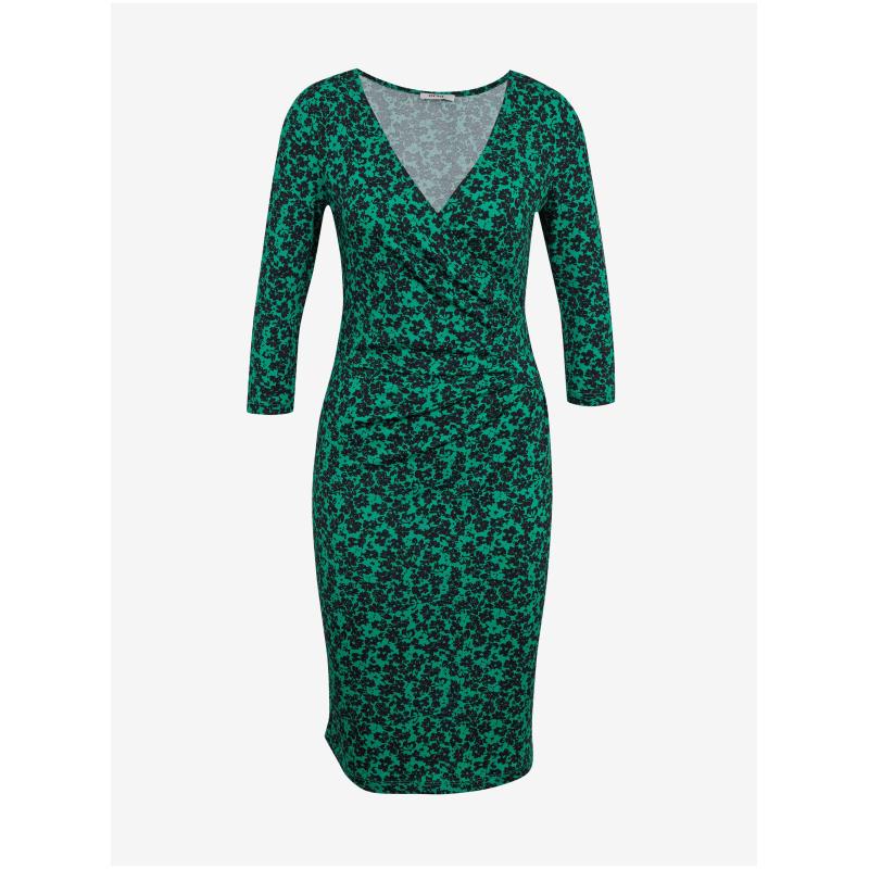 Čierno-zelené dámske kvetované šaty