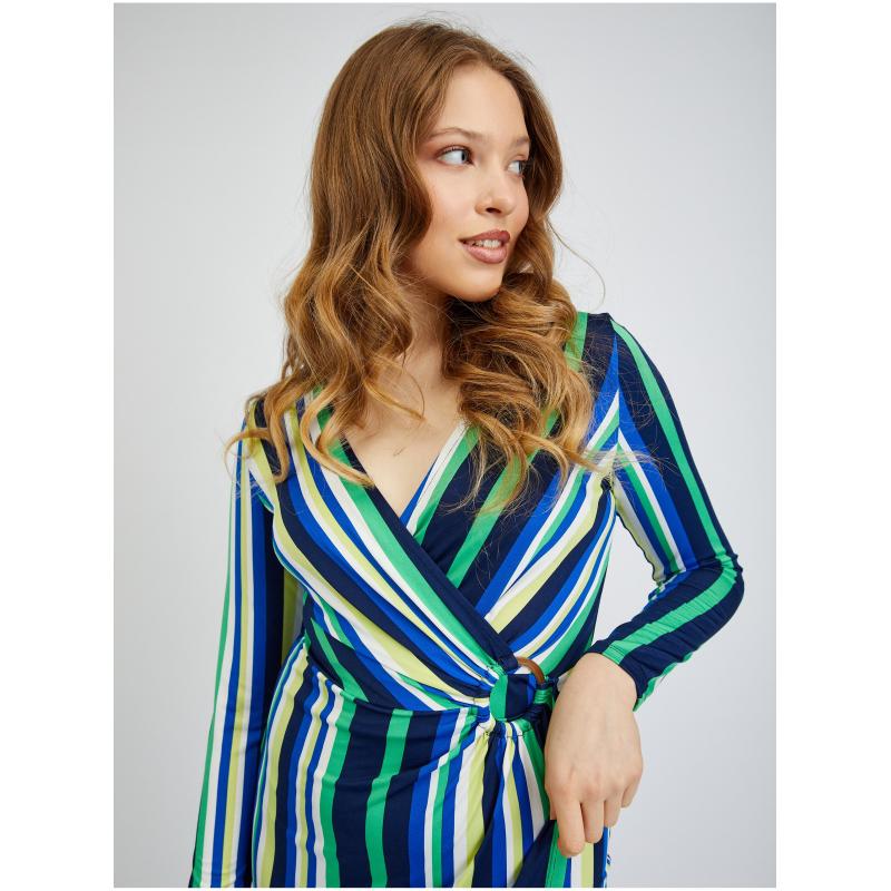 Zeleno-modré dámské pruhované šaty