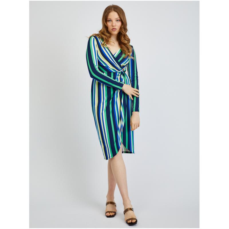 Zeleno-modré dámské pruhované šaty