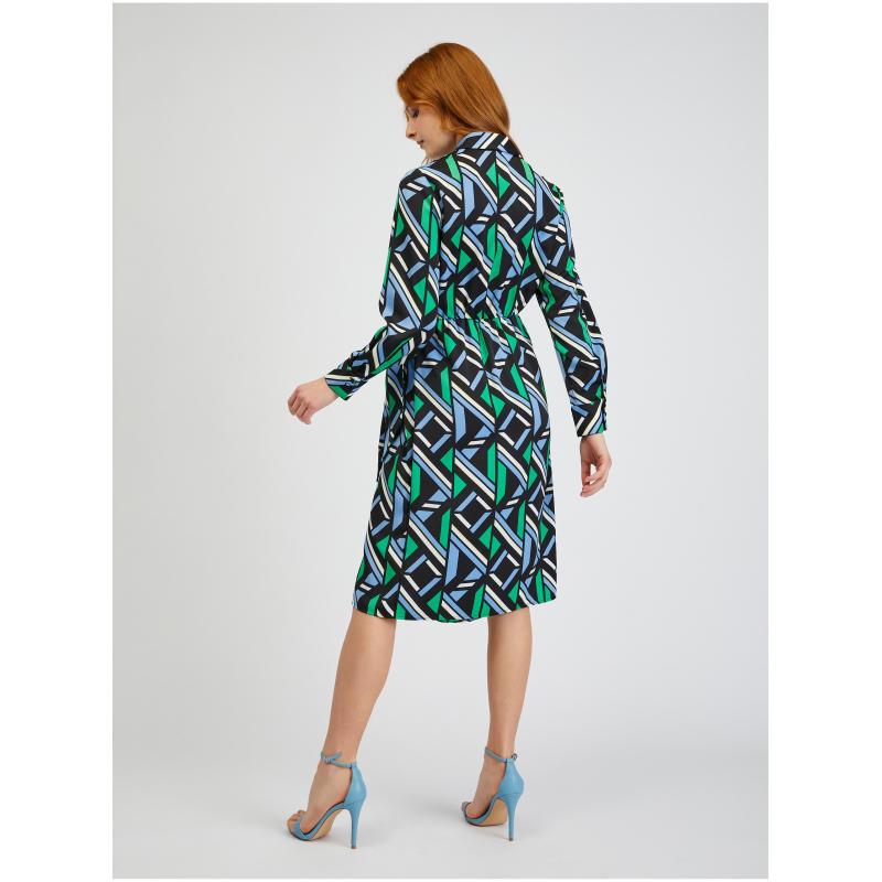 Zeleno-černé dámské vzorované zavinovací šaty