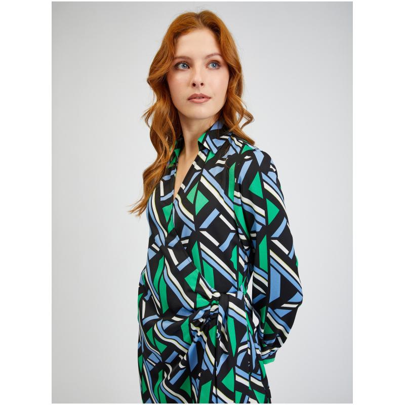 Zeleno-černé dámské vzorované zavinovací šaty