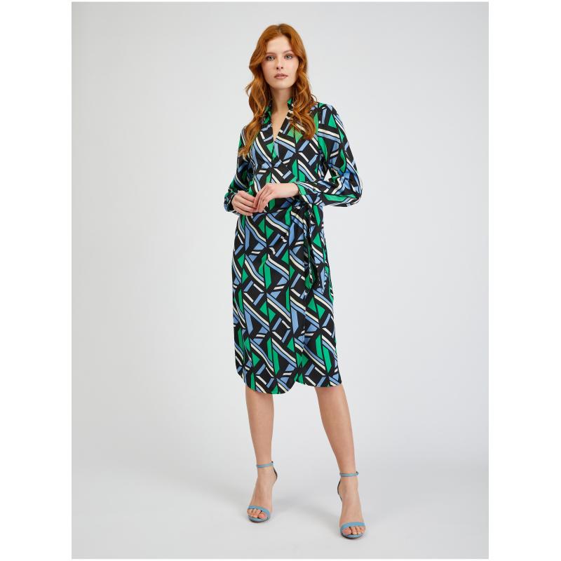 Zeleno-černé dámské vzorované zavinovací šaty