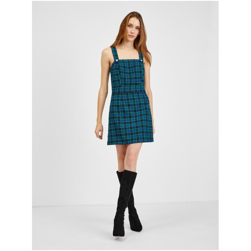 Tmavě modré dámské kostkované šaty
