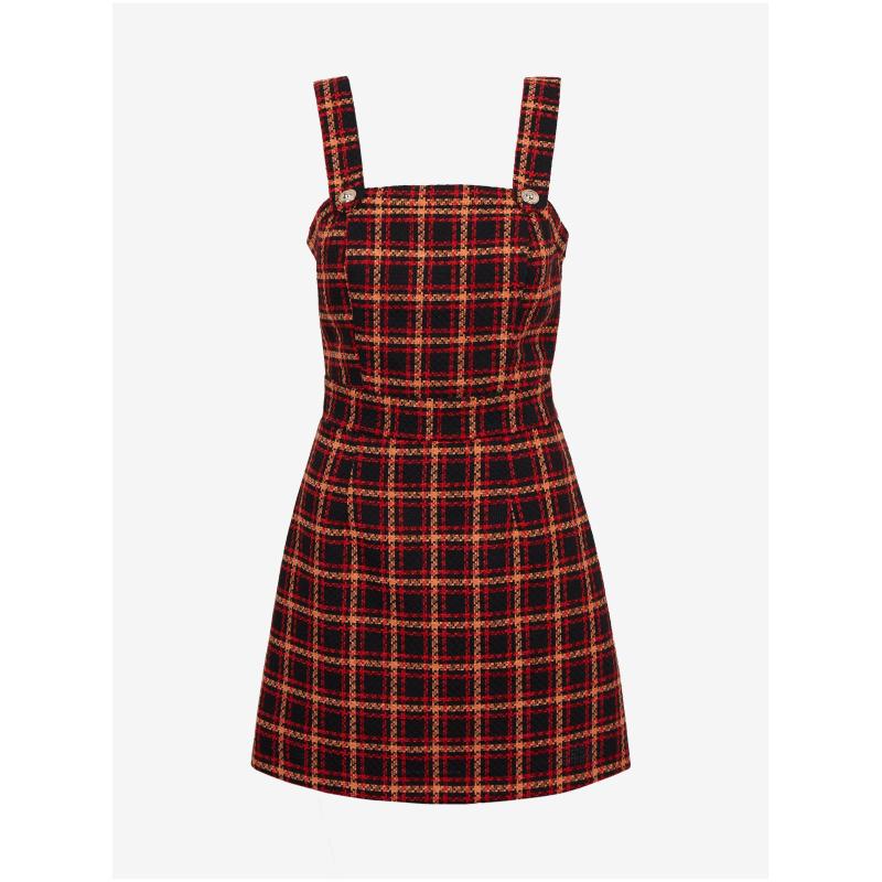 Červeno-čierne dámske kockované šaty