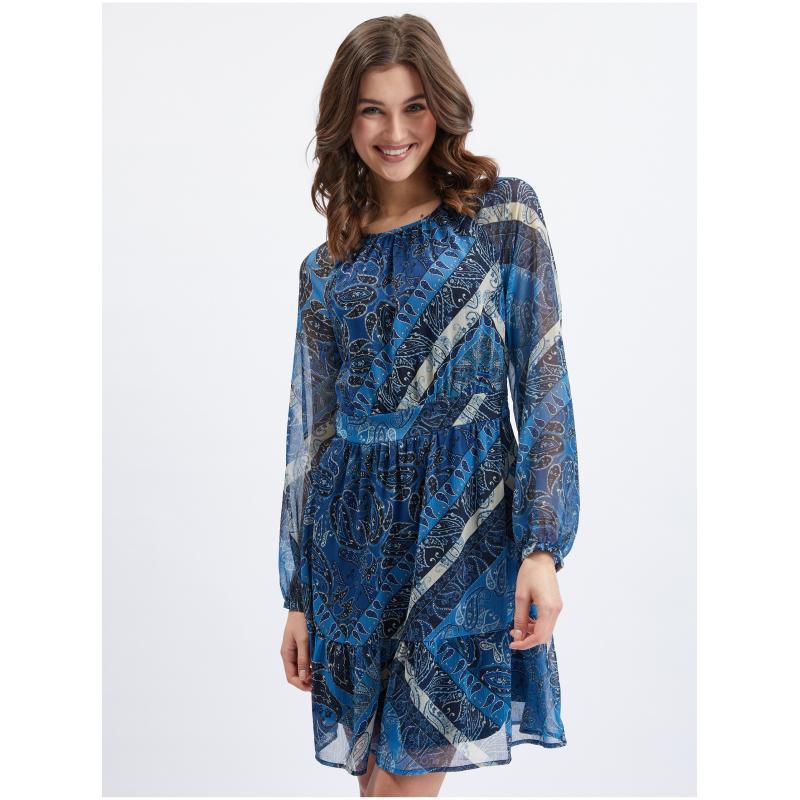 Tmavomodré dámske vzorované šaty