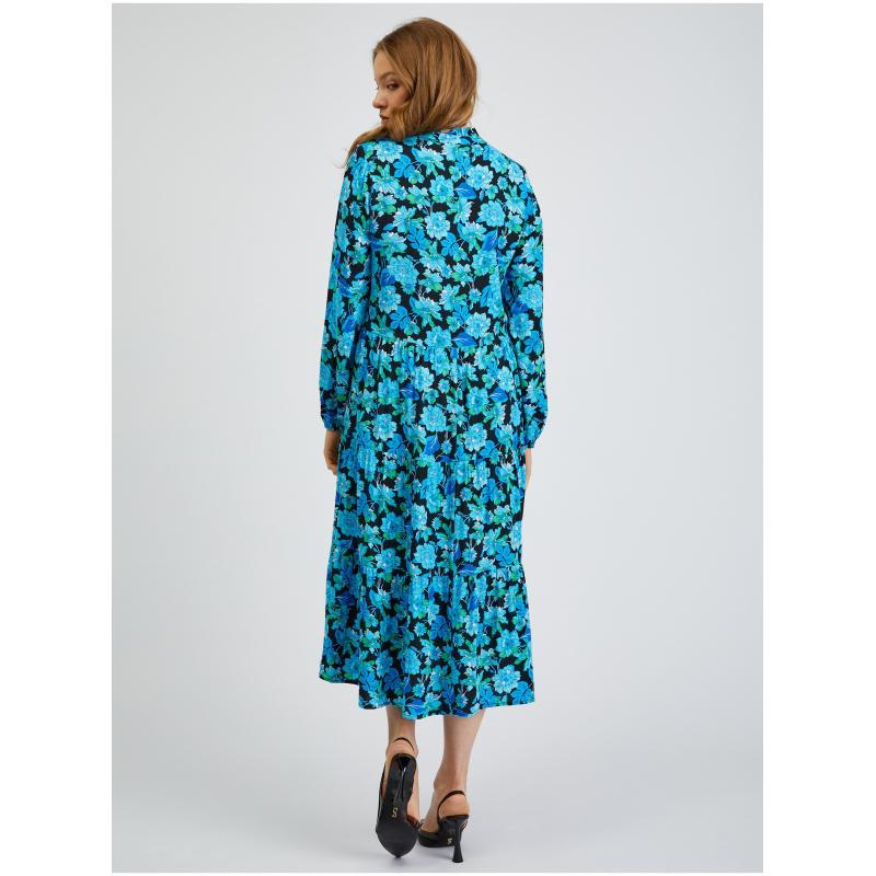 Čierno-modré dámske vzorované šaty