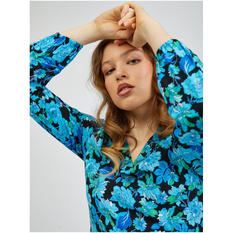 Čierno-modré dámske vzorované šaty