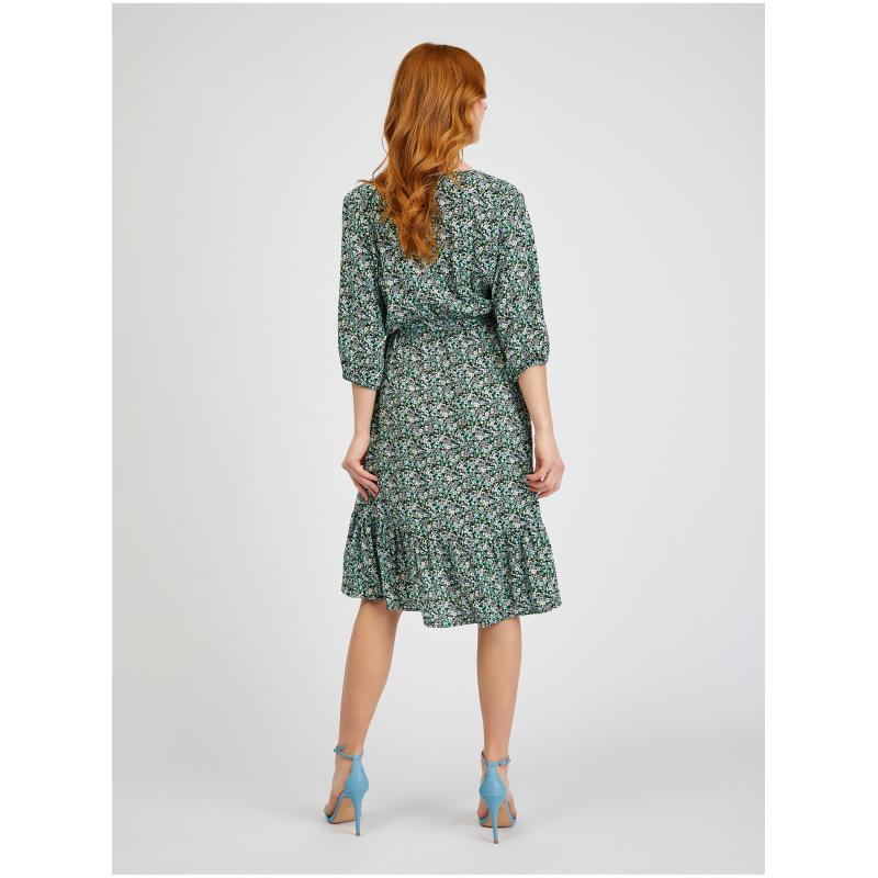 Zelené dámské vzorované šaty se zavazováním