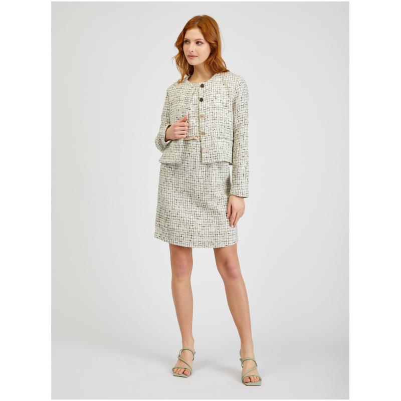 Krémové dámské vzorované šaty s páskem