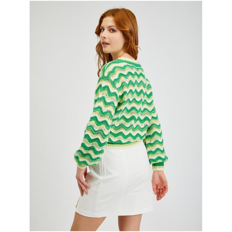 Žltozelený dámsky pruhovaný kardigán