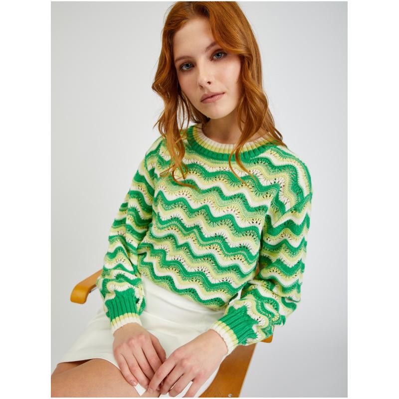 Žltozelený dámsky pruhovaný kardigán