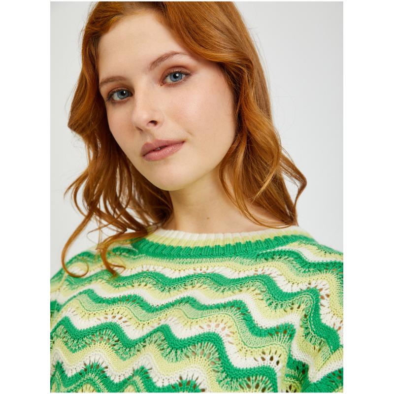 Žltozelený dámsky pruhovaný kardigán