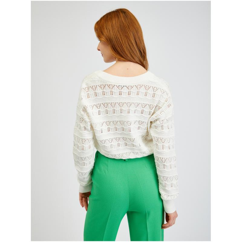Krémový dámsky vzorovaný kardigán
