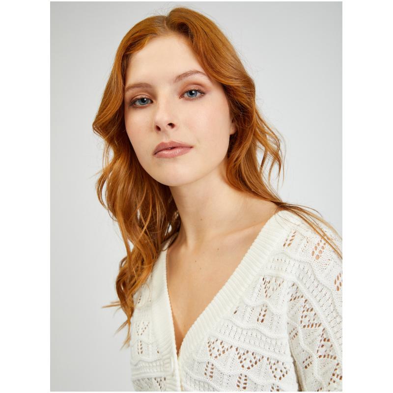 Krémový dámsky vzorovaný kardigán