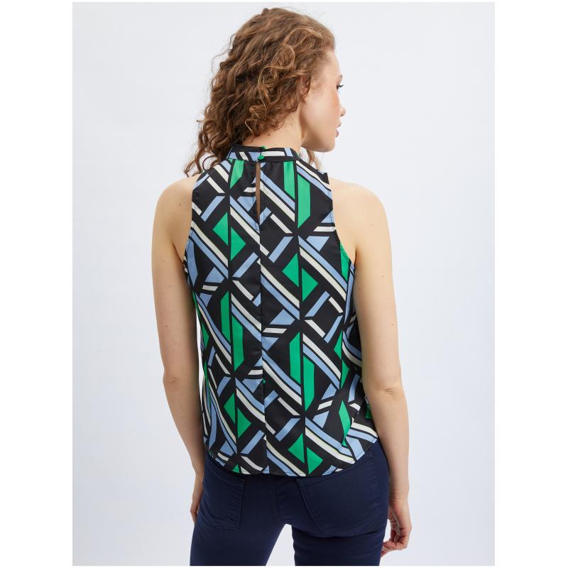 Fekete-zöld mintás női blúz