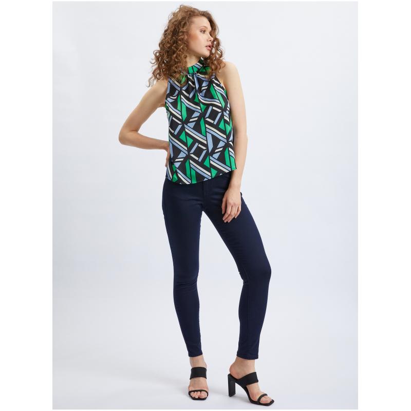 Fekete-zöld mintás női blúz