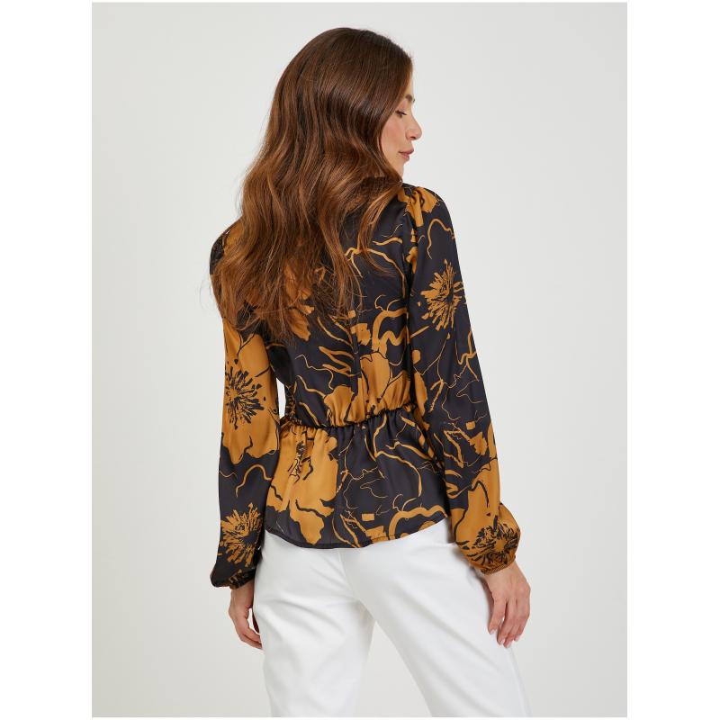 Hnedočierna dámska saténová kvetinová blúzka