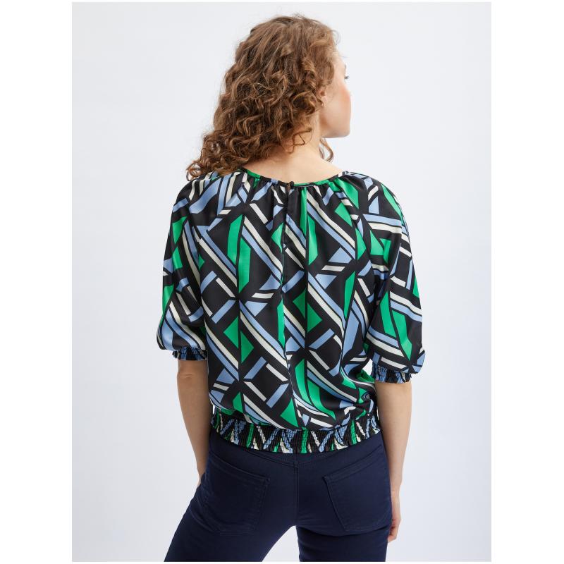 Fekete és zöld női mintás blúz