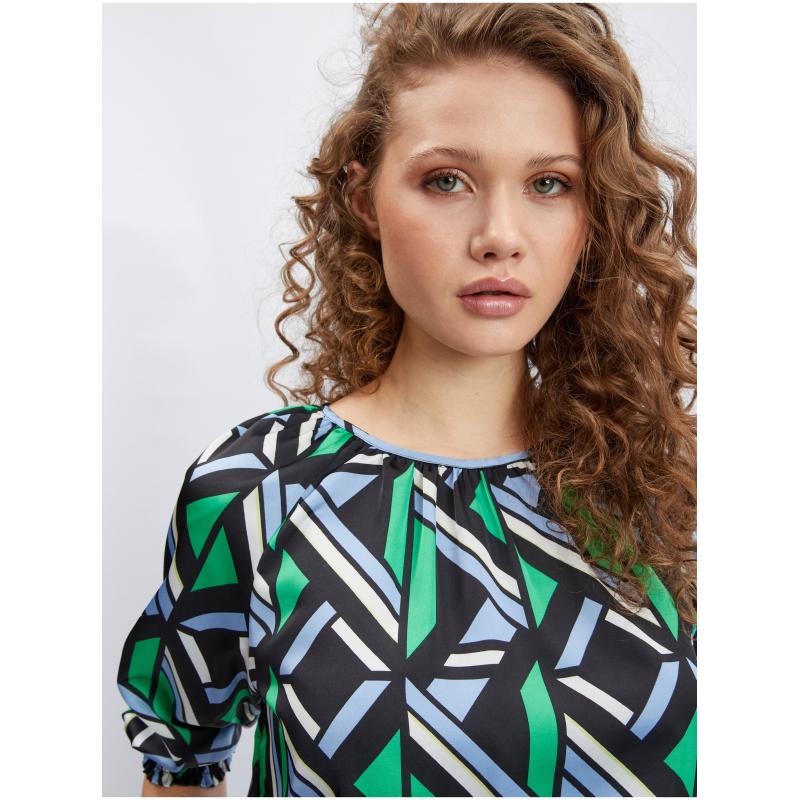 Fekete és zöld női mintás blúz