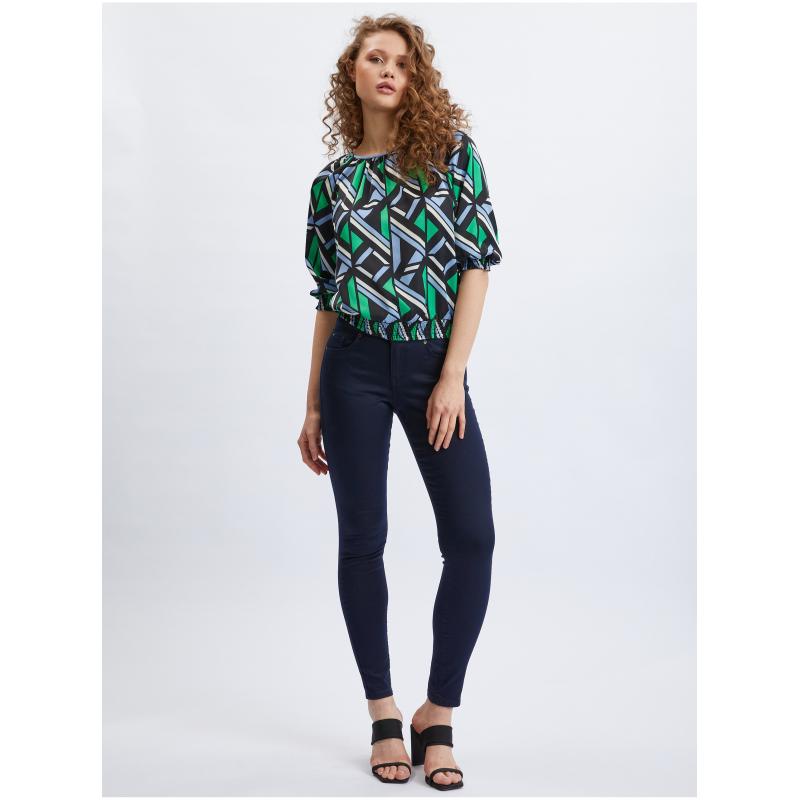 Fekete és zöld női mintás blúz