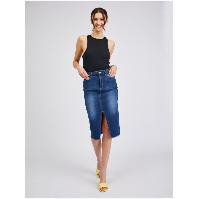 Modrá dámská džínová pouzdrová sukně