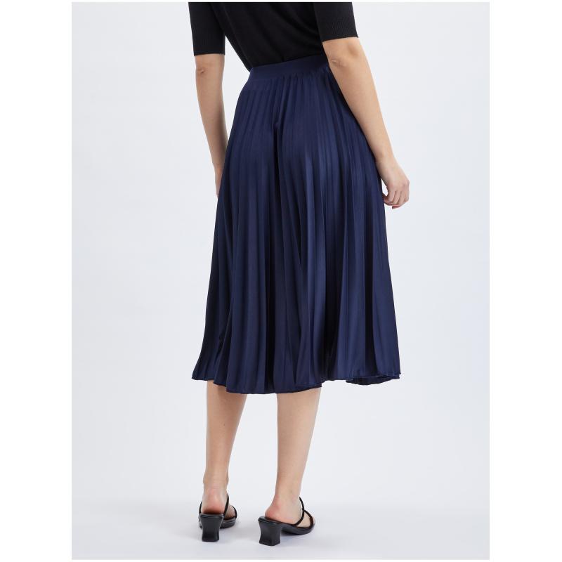 Tmavomodrá dámska skladaná midi sukňa