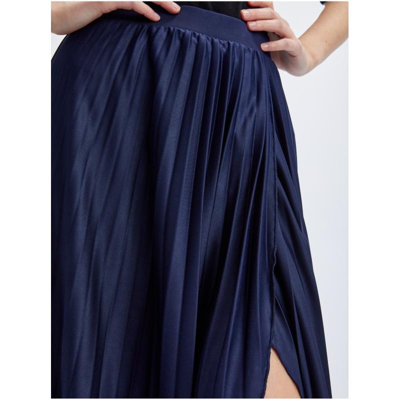 Tmavomodrá dámska skladaná midi sukňa