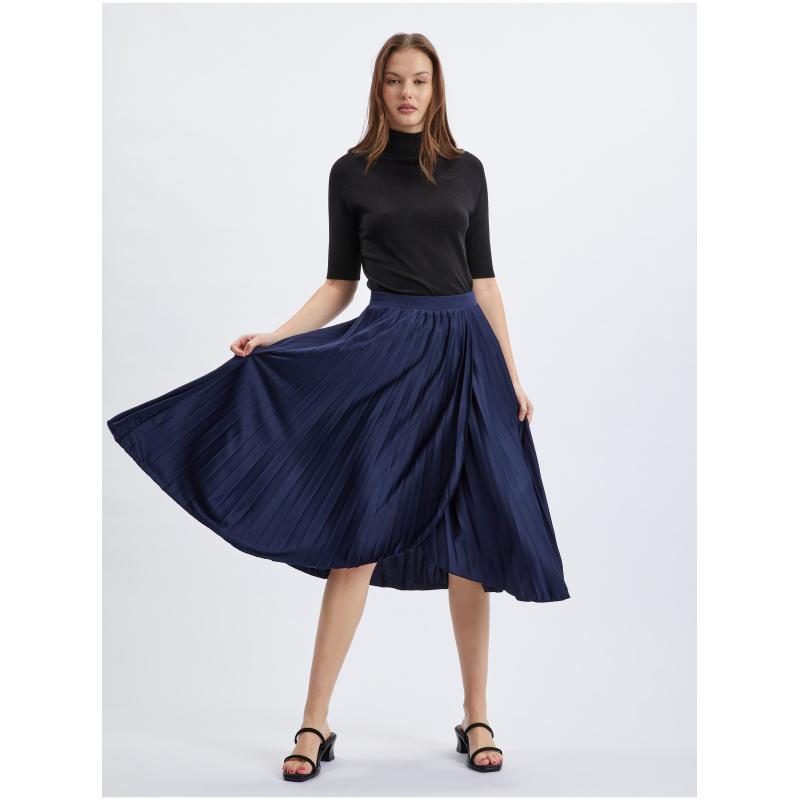 Tmavomodrá dámska skladaná midi sukňa