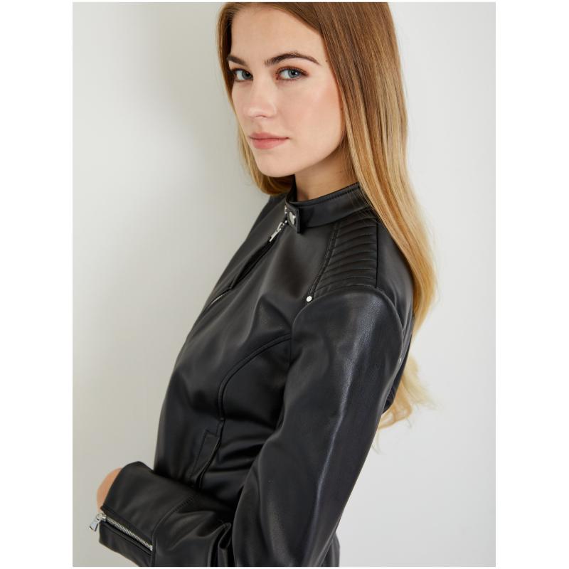 Fekete női bőrdzseki