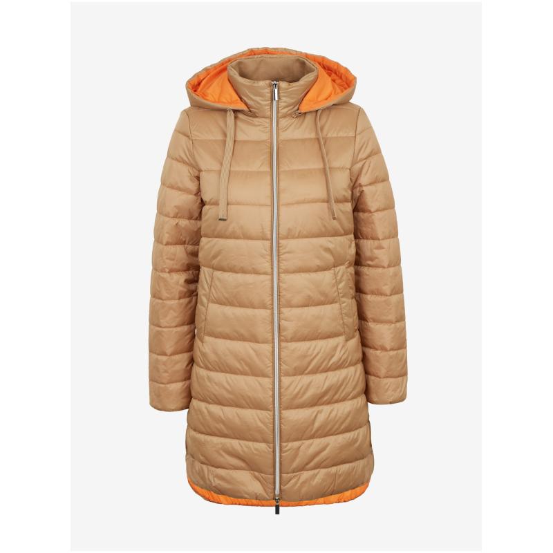 Világosbarna női téli steppelt kabát