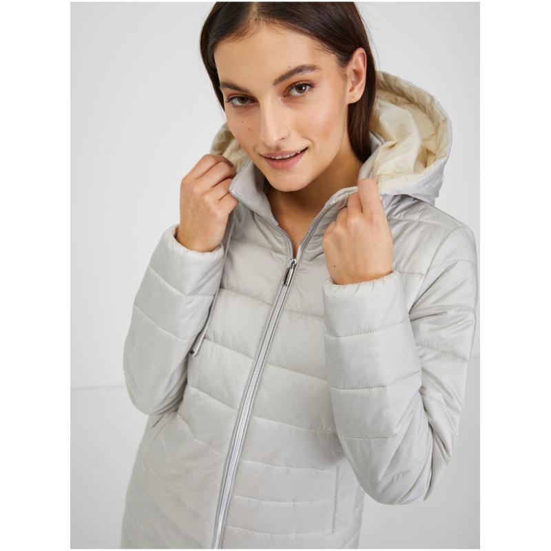 Světle modrý dámský zimní prošívaný kabát