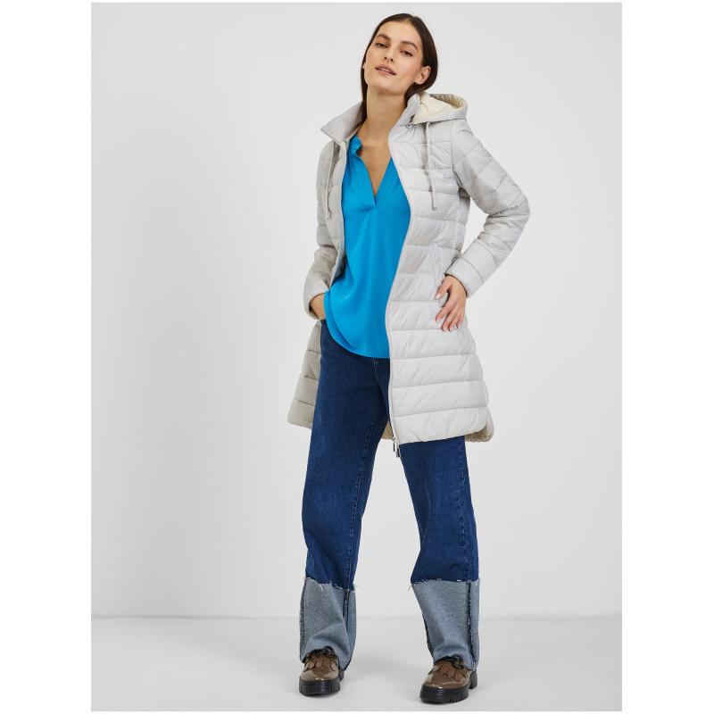 Světle modrý dámský zimní prošívaný kabát
