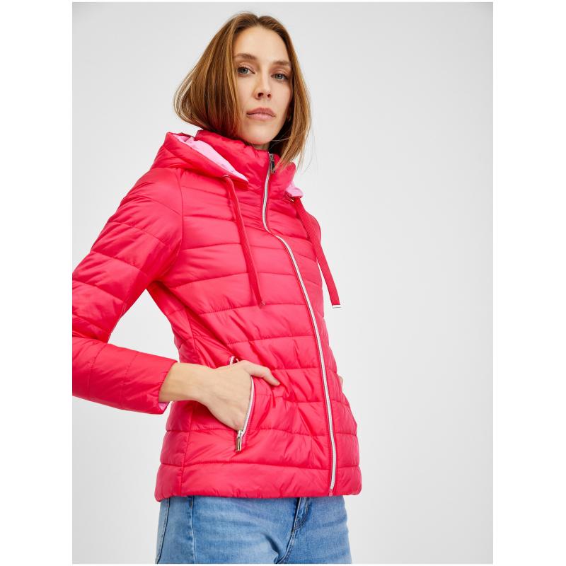 Sötét rózsaszín női téli steppelt kabát