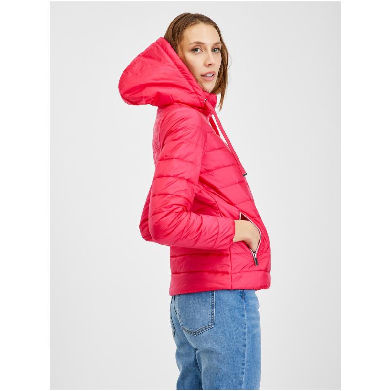 Sötét rózsaszín női téli steppelt kabát