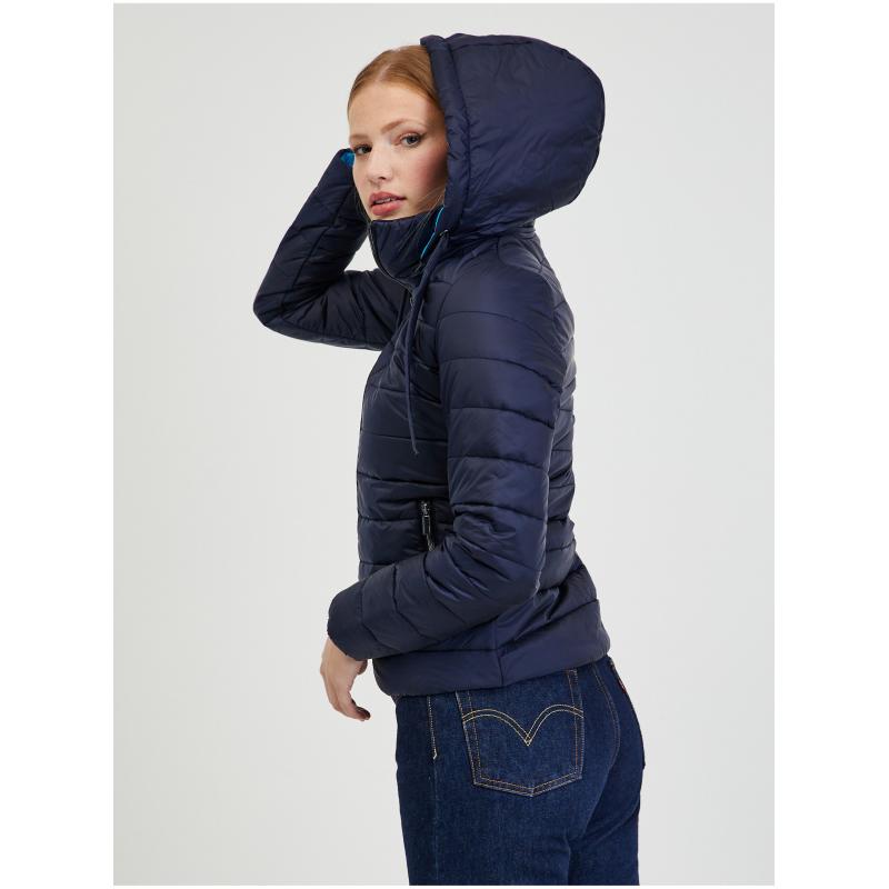 Tmavě modrá dámská zimní prošívaná bunda
