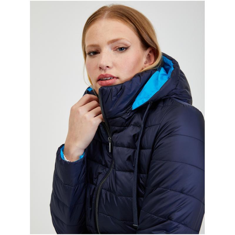 Tmavě modrá dámská zimní prošívaná bunda