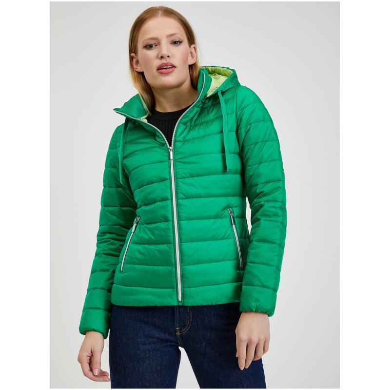 Zelená dámska zimná prešívaná bunda