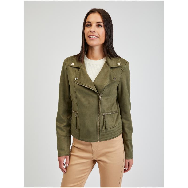 Khaki színű női görbe kabát szarvasbőrből ORSAY Tina 36