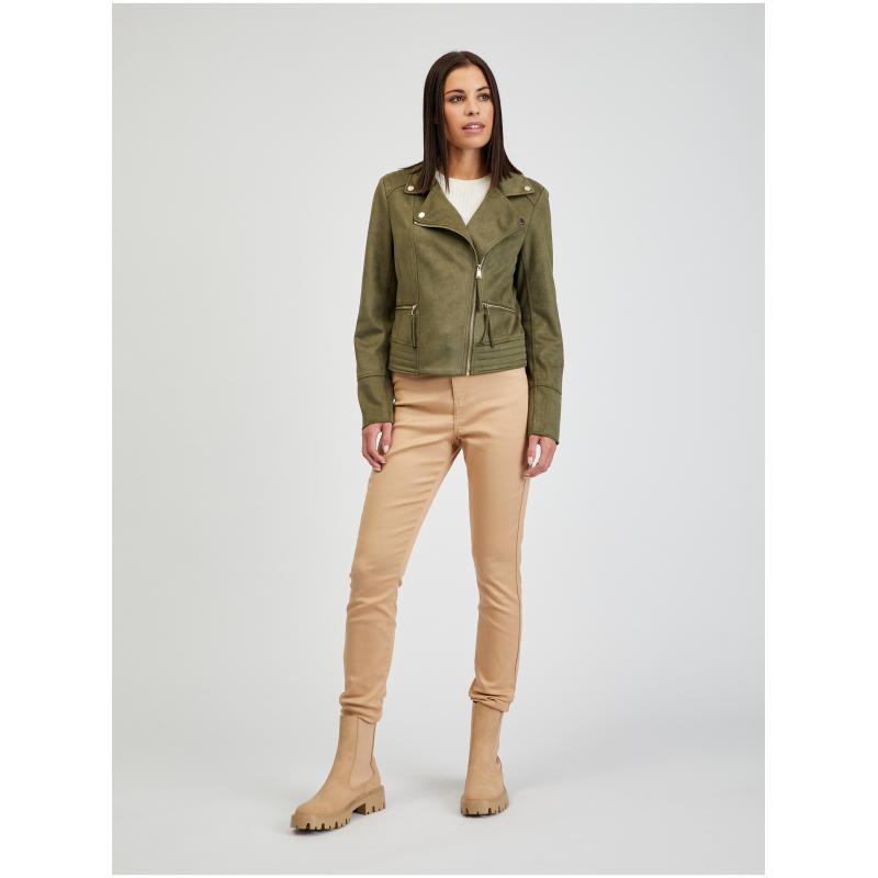 Khaki színű női görbe kabát szarvasbőrből ORSAY Tina 36