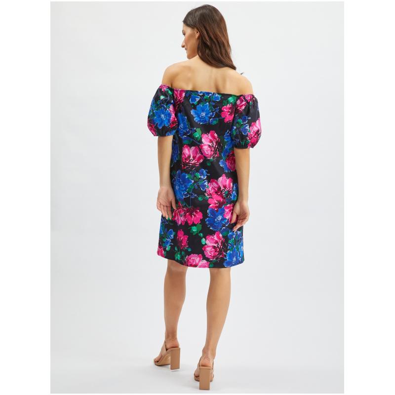 Růžovo-černé dámské květované šaty