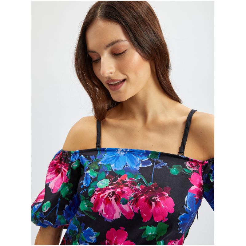 Růžovo-černé dámské květované šaty