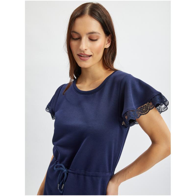 Tmavě modré dámské mikinové šaty s krajkou