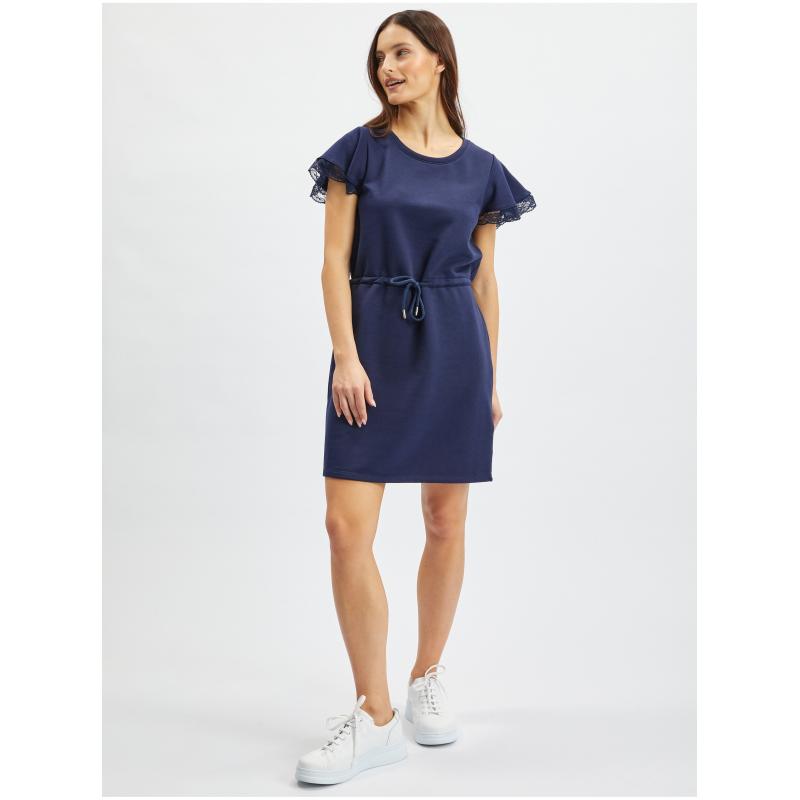 Tmavě modré dámské mikinové šaty s krajkou
