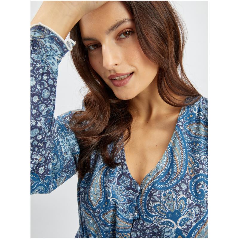 Modré dámske vzorované poltopánky