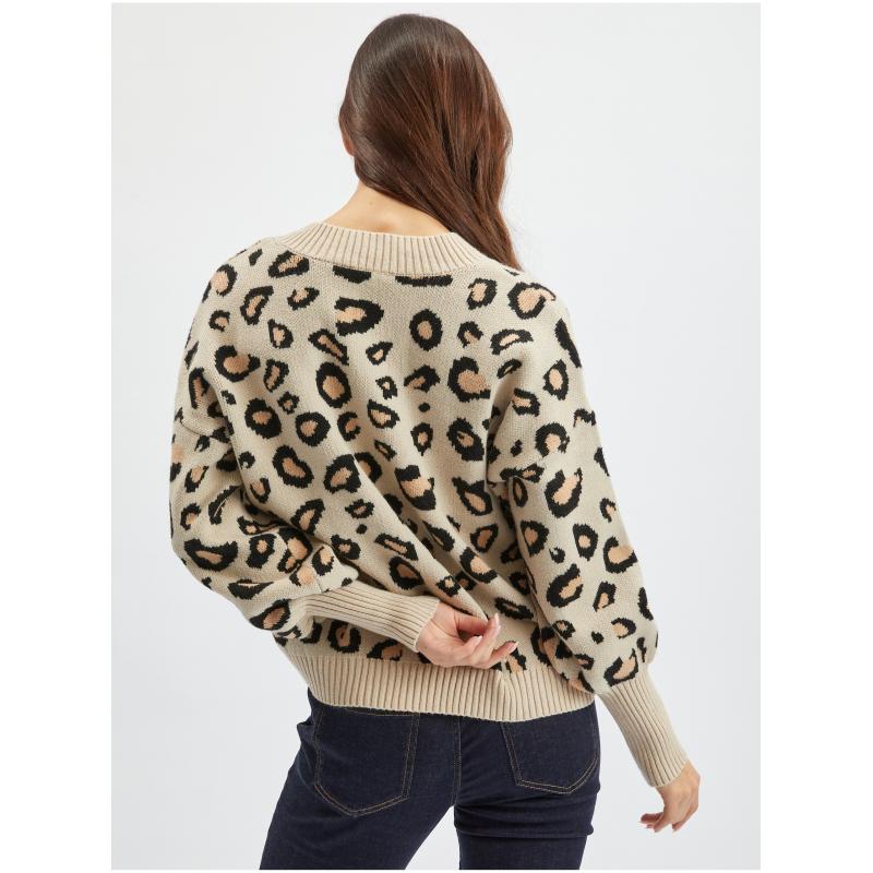 Bézs női mintás pulóver