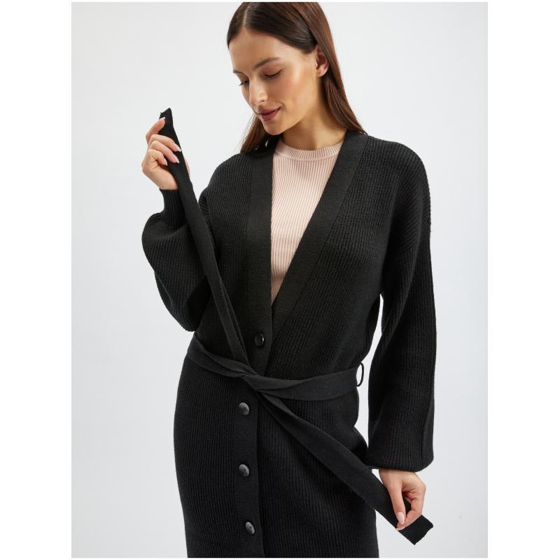 Čierny dámsky dlhý sveter