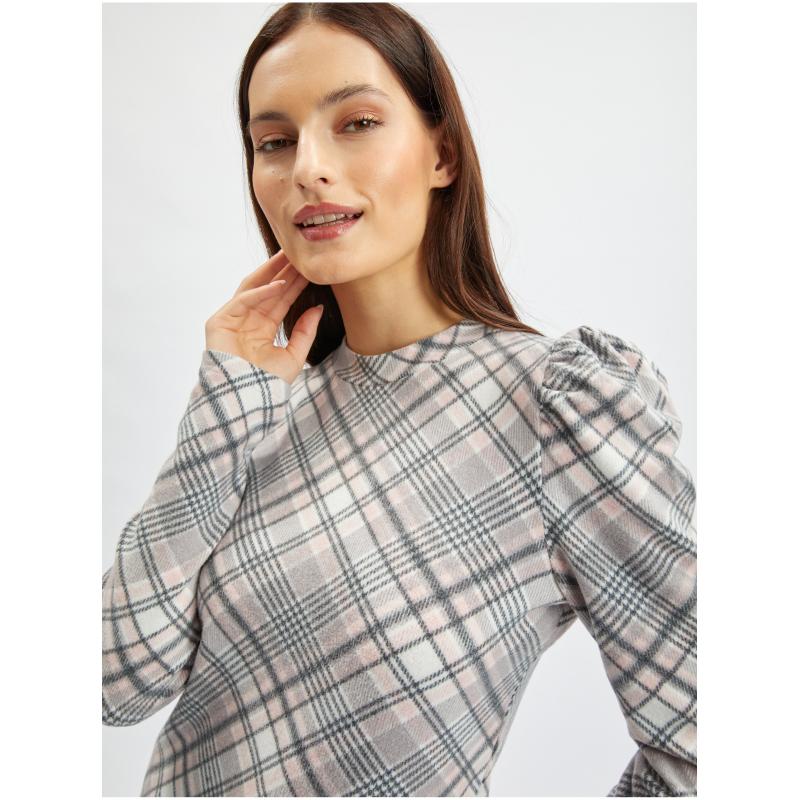 Ružový a sivý dámsky károvaný sveter