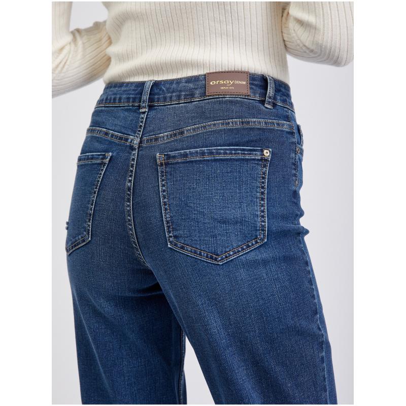 Tmavomodré dámske džínsy s výstrihom Mom Fit